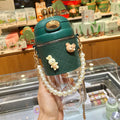 Axyaa Fashion Plastic Water Bottle with Leather Sleeve & Straw, Portable Sippy Cup