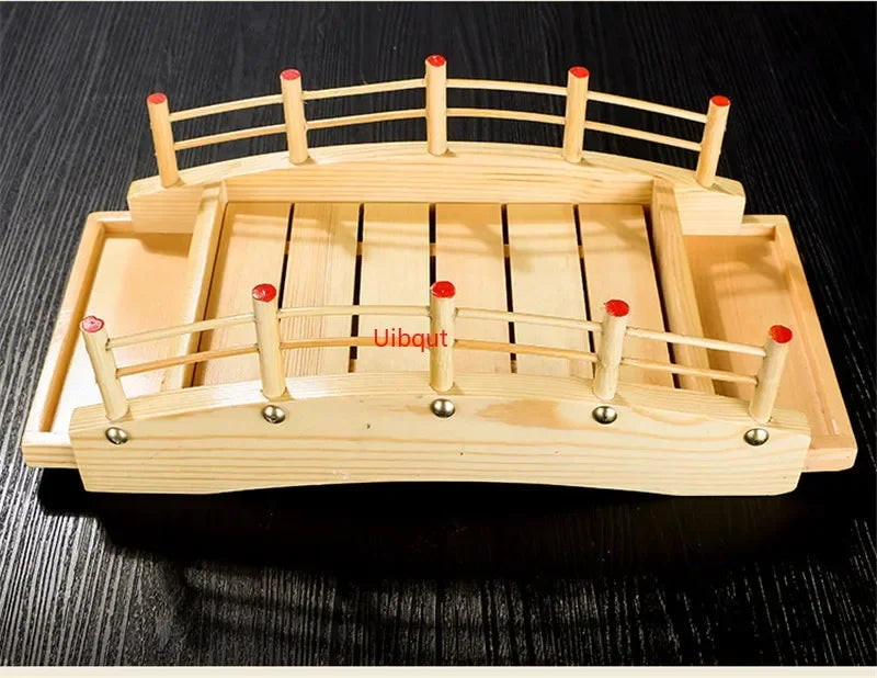 Axya Pine Sushi Bridge Boat Plate for Creative Table Setting