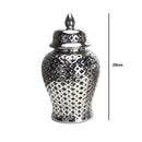 Axyaa Gold Ceramic Temple Jar with Lid, Home Decorative Vase, Hollow Storage Jar