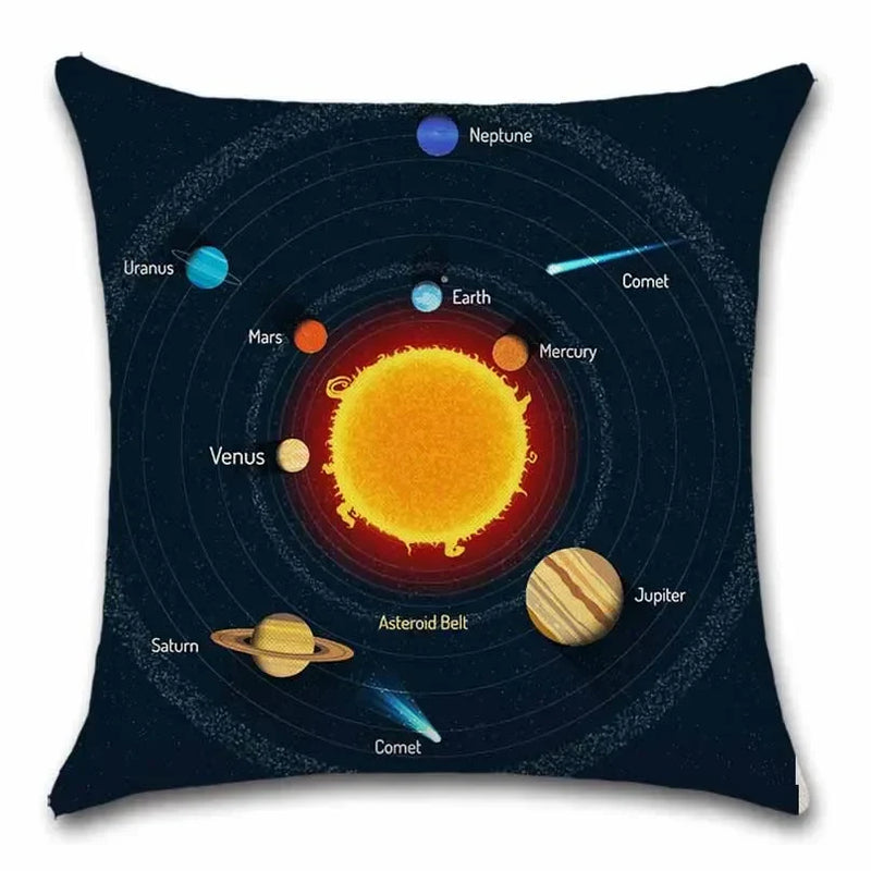 Axyaa Solar System Planets Linen Cushion Cover 45x45cm Bedroom Living Room Sofa Decor