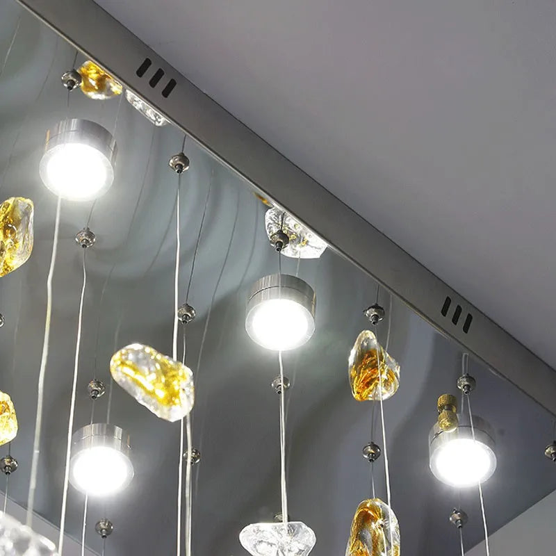 Axyaa Stone Chandelier: Modern Luxury LED Crystal Pendant Lights for Living Room