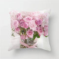 Axyaa Pink Flower Pattern Decorative Cushion Cover for Sofa Pillows - Polyester Material
