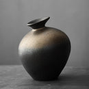 Axyaa Black Terracotta Abstract Vase Coarse Pottery Retro Glazed Flower Arranger
