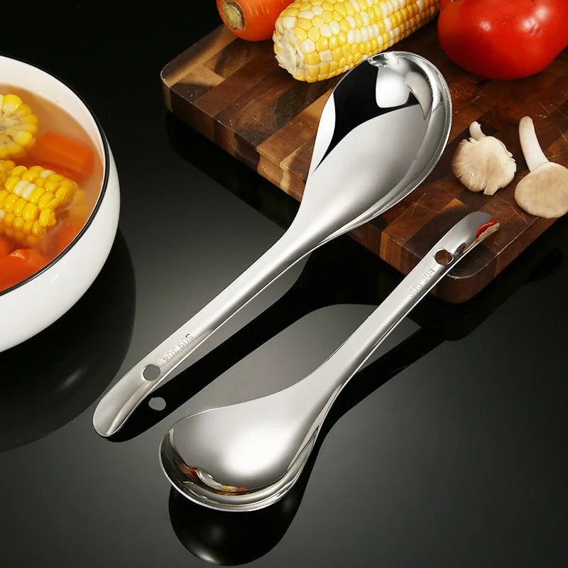 Axyaa Stainless Steel Soup Spoon with Long Handle - Large Capacity Spoons