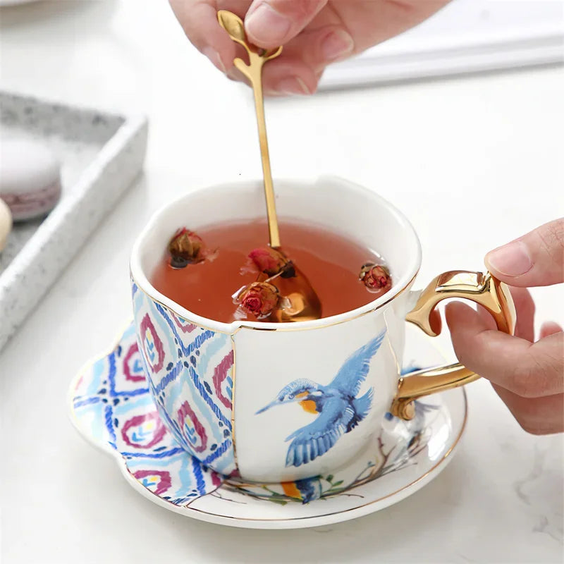 Axya English Style Coffee Cup Set with Saucers, for Latte and Black Tea