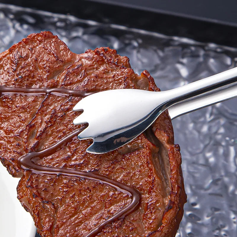Axyaa Stainless Steel Food Tongs - Non-Slip Meat Salad Bread Serving Clip