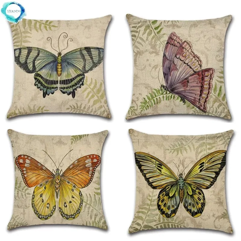 Butterfly Pattern Pillow Case Animal Decorative Linen Cushion Cover for Axyaa Home Decoration