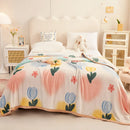 Axyaa Nordic Flower Print Plush Flannel Blanket, Soft Throw for Sofa Couch Bed