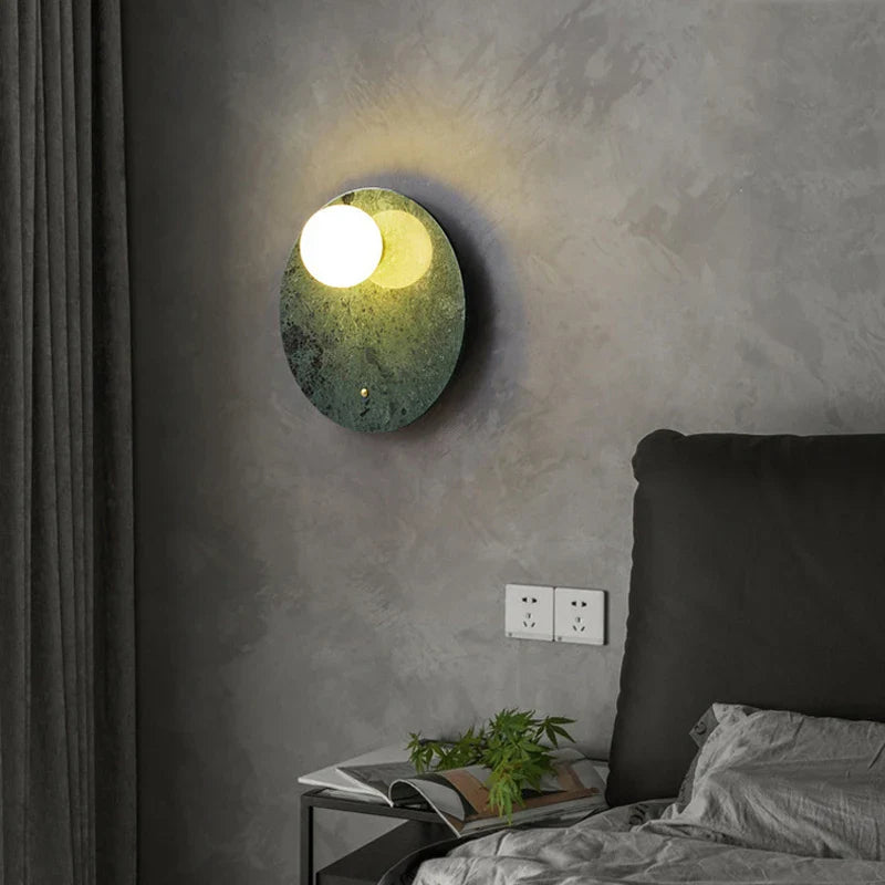 Axyaa Circular Green Marble Sconce LED Wall Lamp