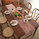 Axyaa Pink Flower Jacquard Table Runner with Tassel for Home Decoration