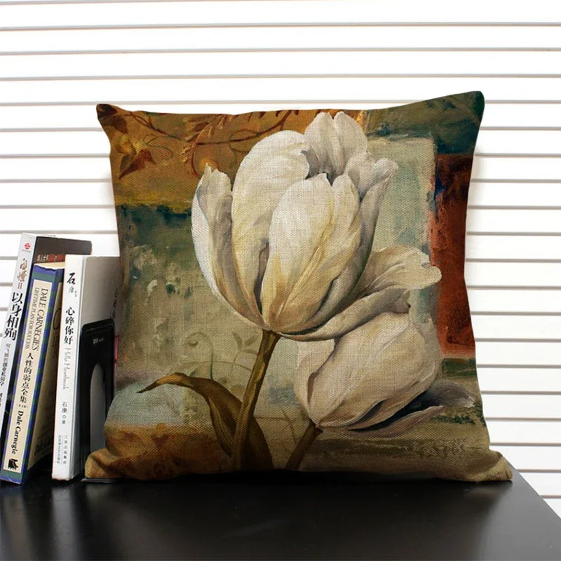 Axyaa Retro Flowers Pattern Cushion Cover - European & American Style Pillow Case