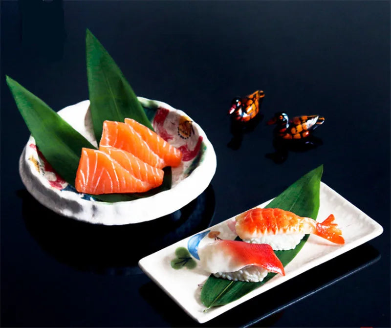 Axya Fresh Sushi Leaves and Red Green Leaf Decoration Plate Tray Dish
