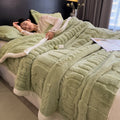 Axyaa Cozy Coral Fleece Velvet Blanket Set with Letter Jacquard - Plush Throw & Pillow Cover