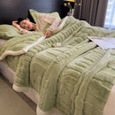 Axyaa Cozy Coral Fleece Velvet Blanket Set with Letter Jacquard - Plush Throw & Pillow Cover