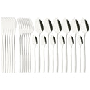 Axyaa 24-Piece Stainless Steel Dinnerware Set White Silver Flatware Tableware Kit