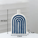 Axyaa Blue & White Stripes Ceramic Vase with Artificial Flowers for Aesthetic Room Decor