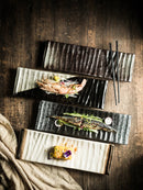 Axyaa Ceramic Rectangle Plate for Sushi Dim Sum Vegetables & Western Cuisine