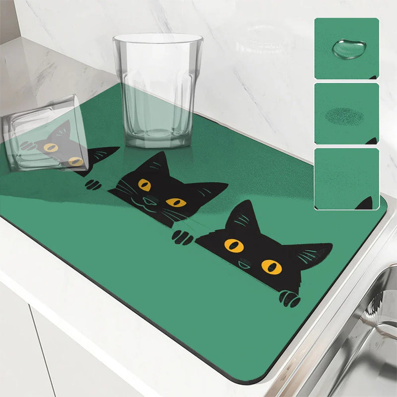 Axyaa Halloween Black Kitchen Drying Mat - Quick Dry Dish Draining Pad