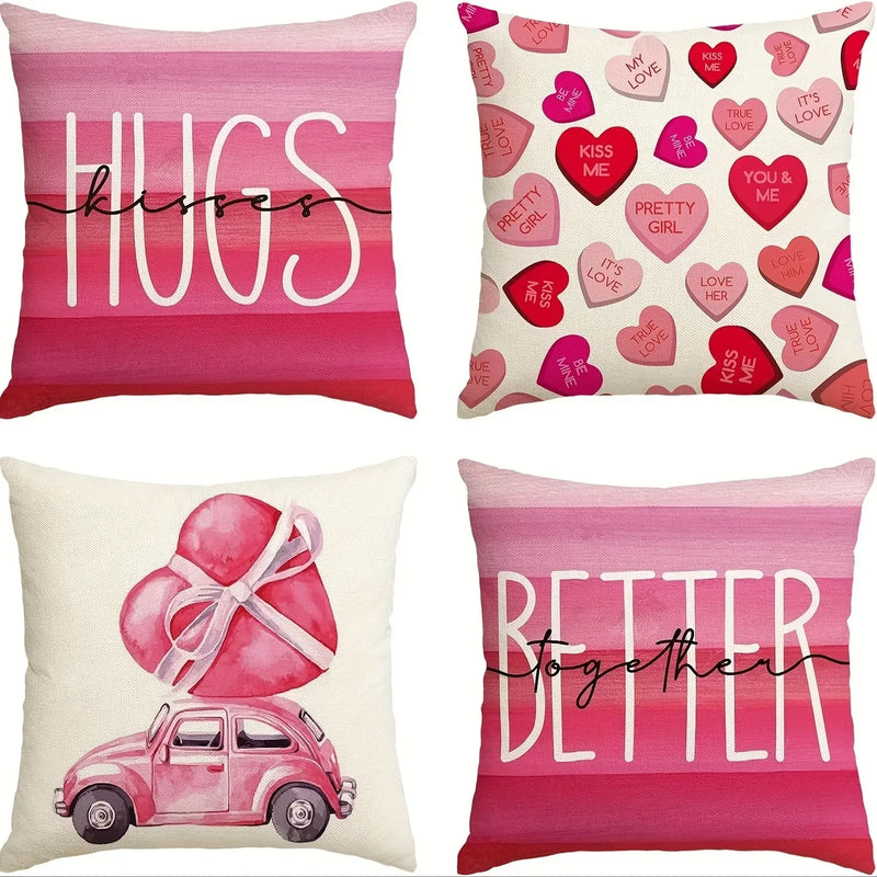 Axyaa Love Kiss Hug Pattern Decor Pillowcase for Home Sofa, Gift for Valentine's Day