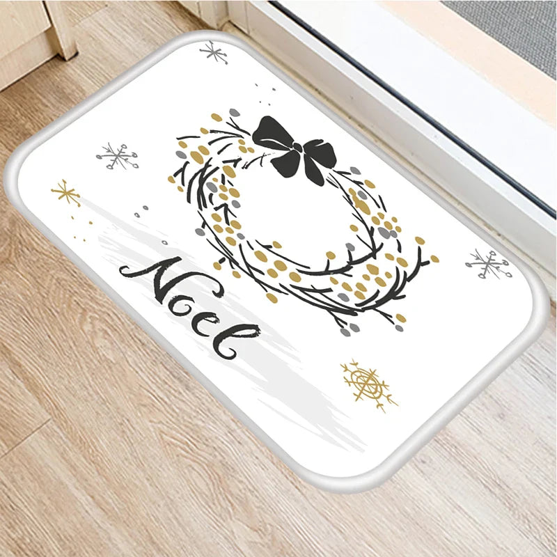 Axyaa Christmas Snow Deer Print Door Mat Non-Slip Floor Carpet - Home New Year Decoration