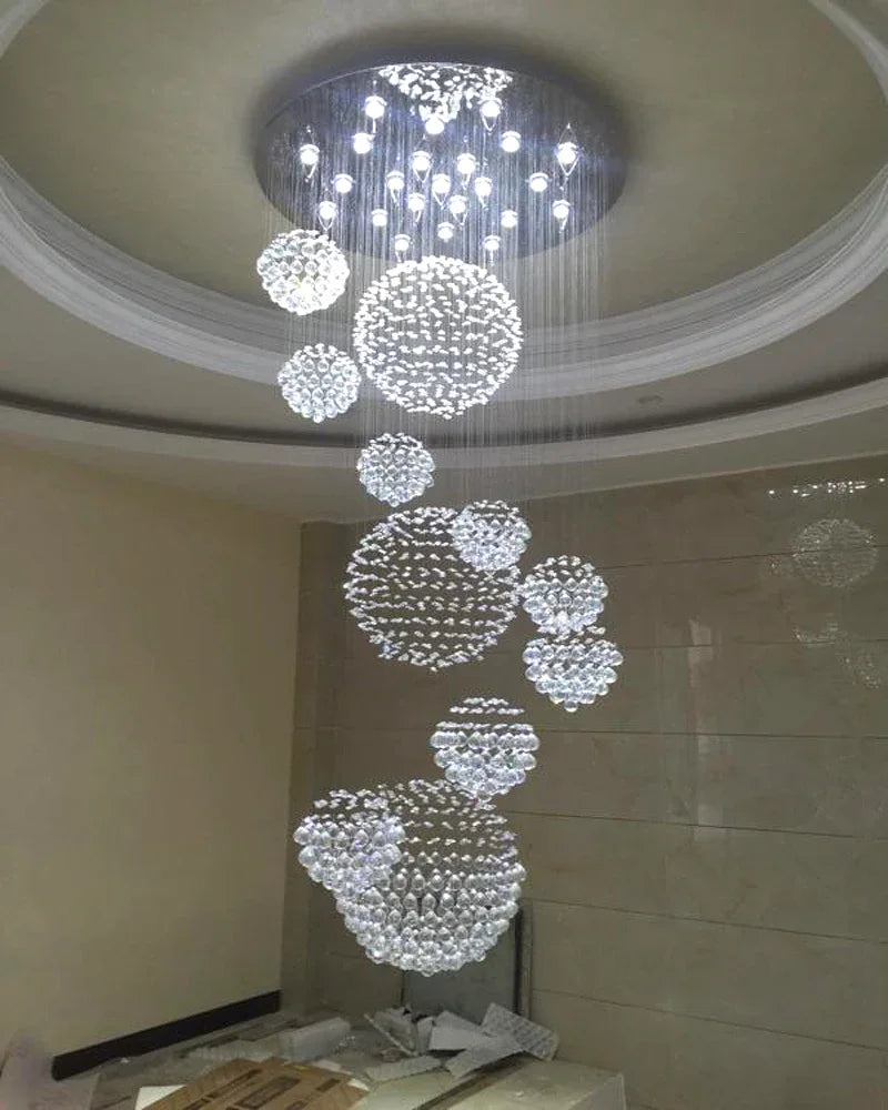 Axyaa Crystal Ball LED Chandelier: Modern Pendant Light Design, Luxury Suspension Luminaire