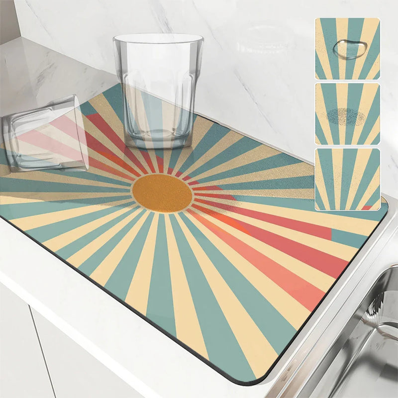 Axyaa Geometric Solar Kitchen Drying Mat - Quick Dry Dish Draining Mat