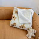 Axyaa Double-Layered Teddy Bear Plush Throw Blanket White with Brown Bear Pattern