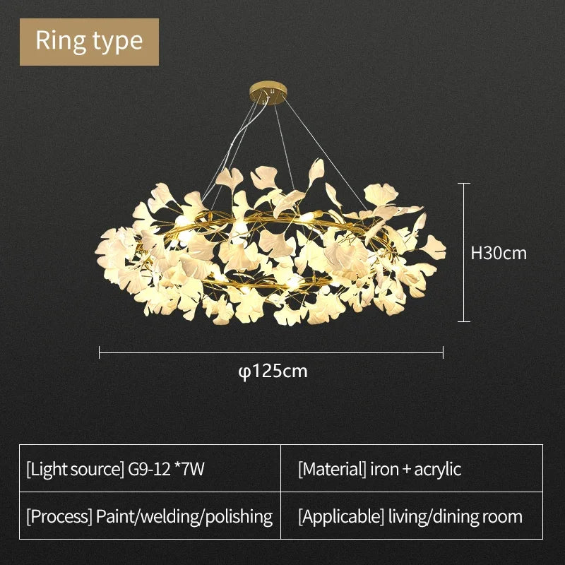 Axyaa Nordic Ginkgo Leaf LED Chandelier for Modern Interior Lighting