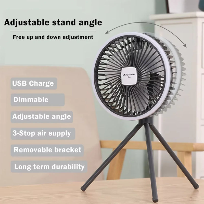 Axyaa 10000mAh Portable Camping Fan with Power Bank and LED Lighting