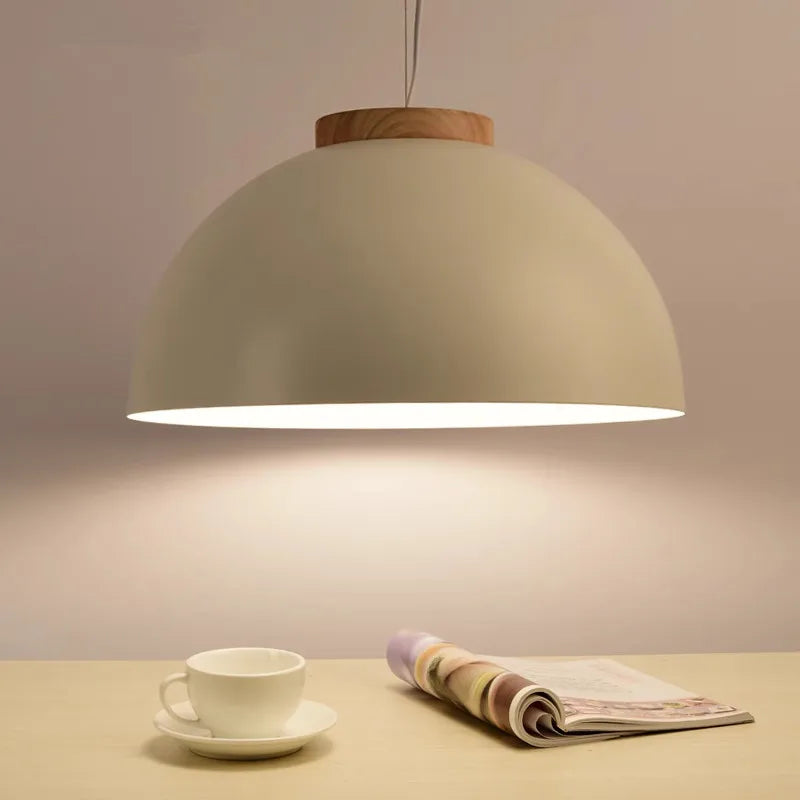 Axyaa Nordic Walnut Dome Pendant Light - Minimalist LED Lighting for Home Office Dining