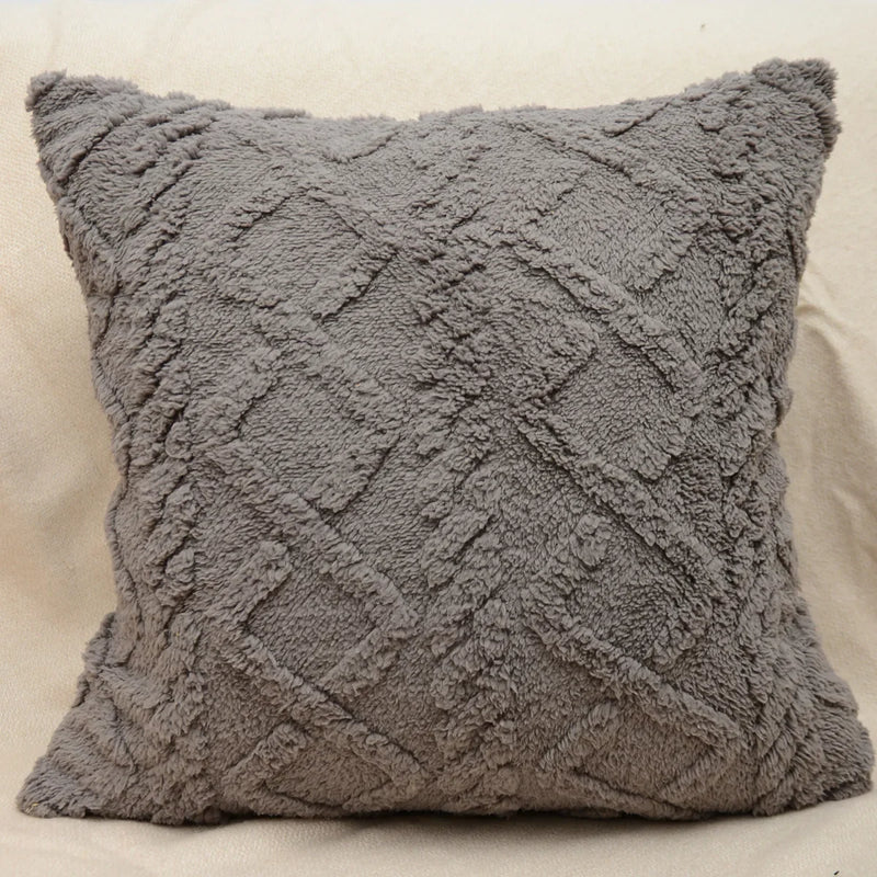 Fuzzy Short Wool Fleece Throw Pillow Cover for Sofa, Axyaa Branded Square Patterned Plush Cushion