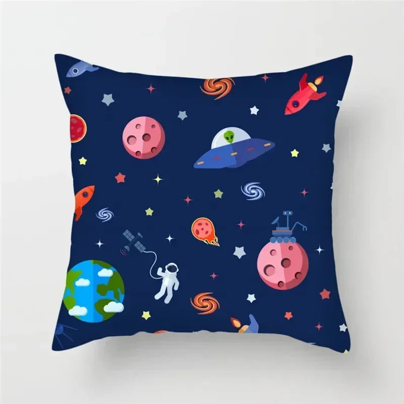 Cartoon Spacecraft Astronaut Rocket Pillowcase for Home Decor - Axyaa