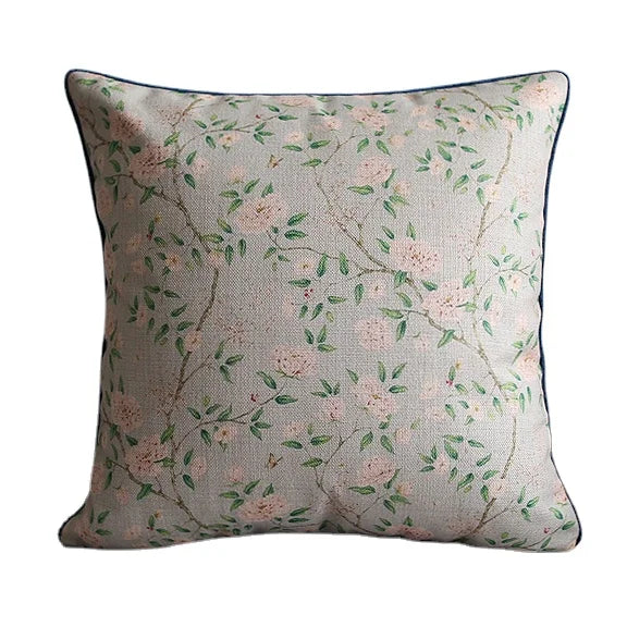 Axyaa Soft Velvet/Cotton Linen Cushion Cover Shabby Chic Floral Pink Blue 45x45cm