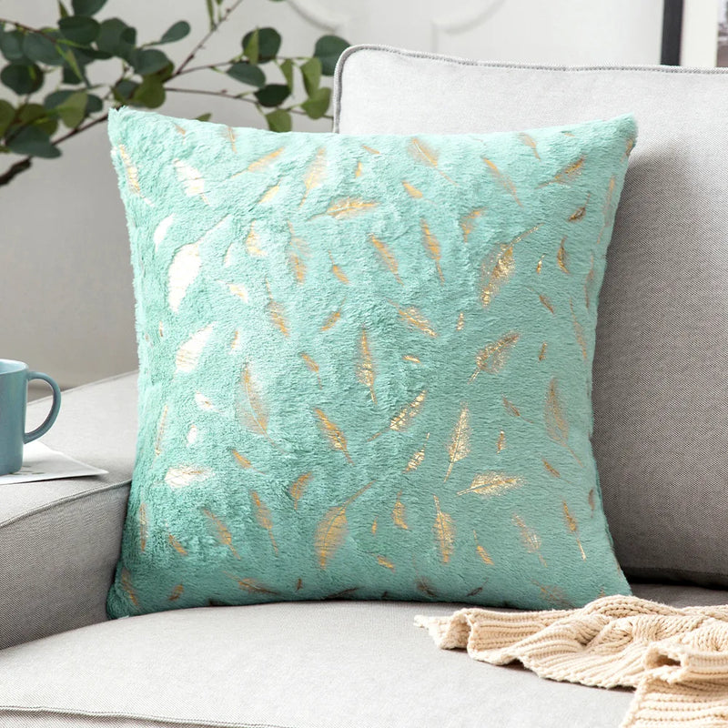 Axyaa Bronzing Golden Feather Style Plush Pillowcase for Festive Home Decor