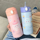Axyaa Cute Cartoon Stainless Steel Vacuum Flask Straw Tumbler