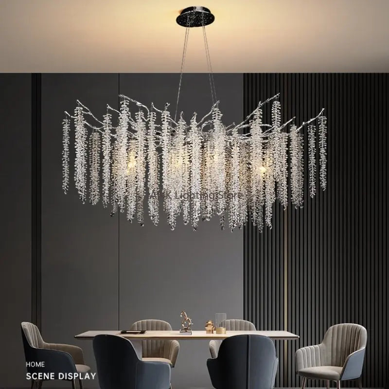 Axyaa Crystal Tassel Pendant Chandelier - Luxury LED Indoor Lighting