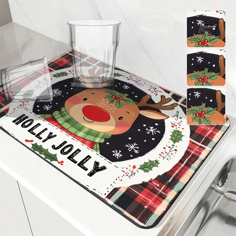 Axyaa Christmas Drain Pad: Absorbent & Anti-Slip Dry Mat for Bathroom & Tableware