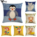 Axyaa Cartoon Animal Linen Throw Pillow Cover Home Sofa Bed Decoration 45*45cm