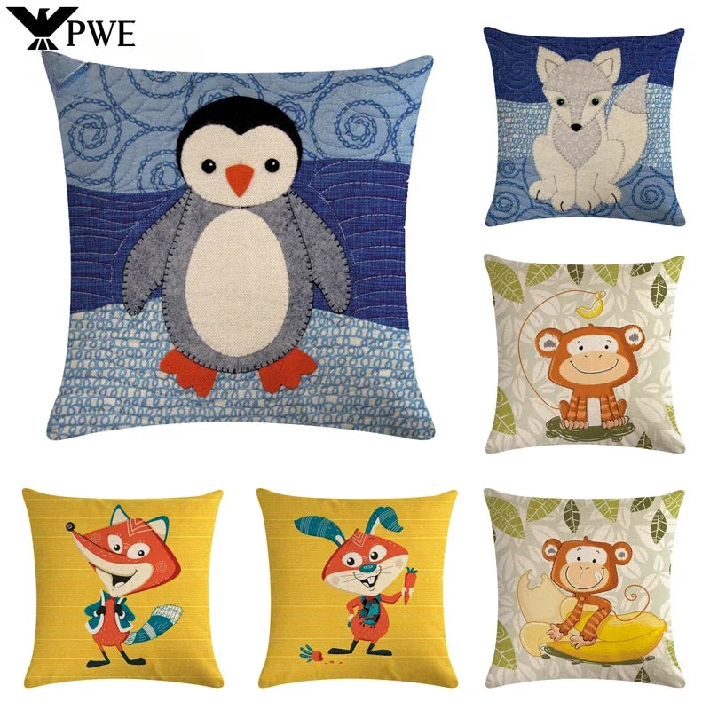 Axyaa Cartoon Animal Linen Throw Pillow Cover Home Sofa Bed Decoration 45*45cm