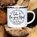 Axyaa Strong Beautiful Christian Enamel Coffee Cup, Vintage Outdoor Travel Mug