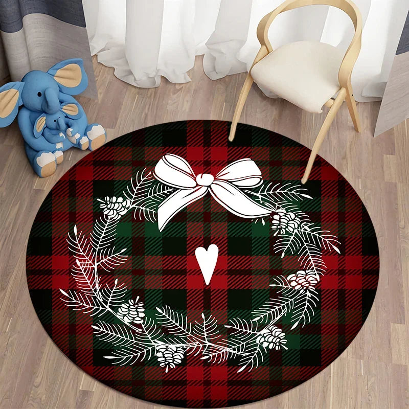 Axyaa Plaid Christmas Round Carpet - Non-Slip Home Decor Foot Mat