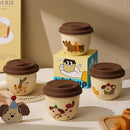 Axyaa Ceramic Coffee Mug Vacuum Flask with Silicone Lid & Cute Animals
