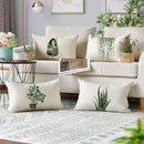 Axyaa Green Plant Pillow Cover 30x50cm Linen Rectangular Sofa Cushion Home Decor