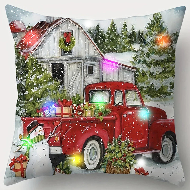 Axyaa LED Christmas Pillowcase with Truck Gifts & Tree Pattern