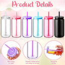 Axyaa Reusable Straw Tumbler Set with Colored Lid - 6PCS Transparent Plastic Cups