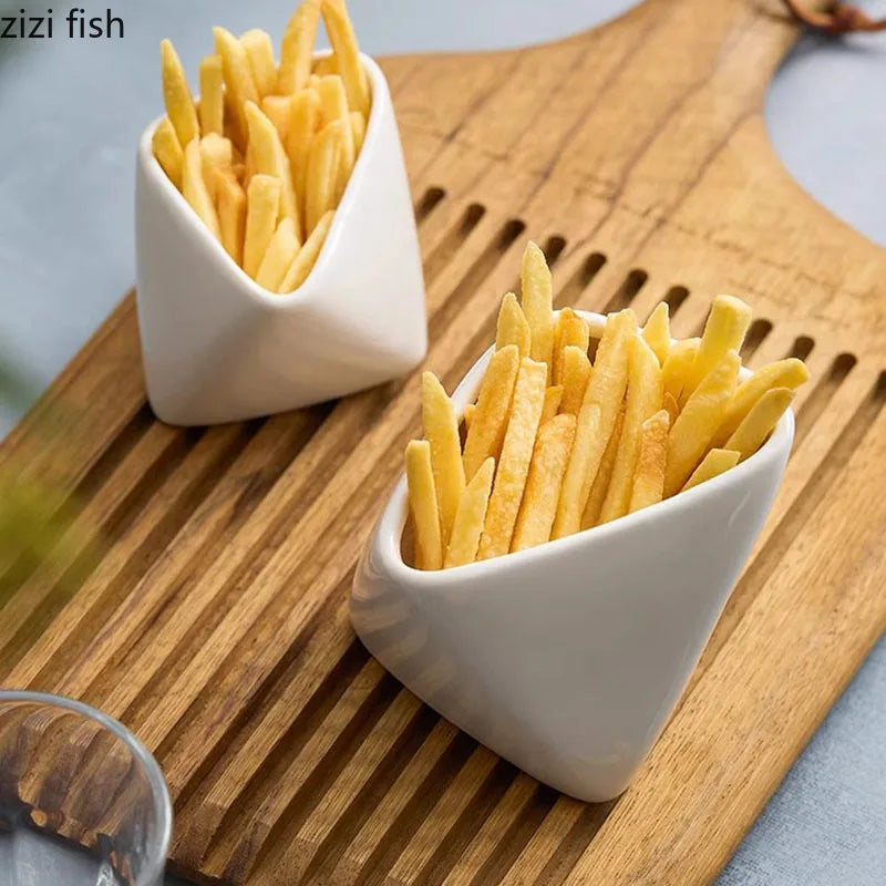Axya Ceramic French Fries Bowl Set - Creative Tableware for Snacks and Seasonings