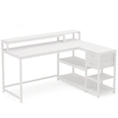 Axyaa Industrial L-Shaped Desk with Drawer, Shelves, and Monitor Stand