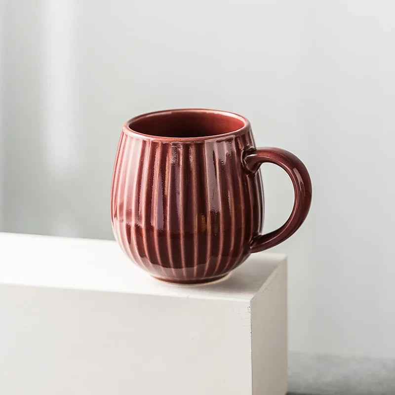 Axyaa Ceramic Vertical Pattern Coffee Mug, Japanese Style, Large Capacity, Retro Design