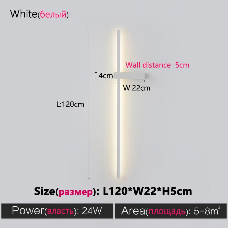 Axyaa Black Long Strip Wall Lamp - Modern Minimalist Bedroom & Living Room Light