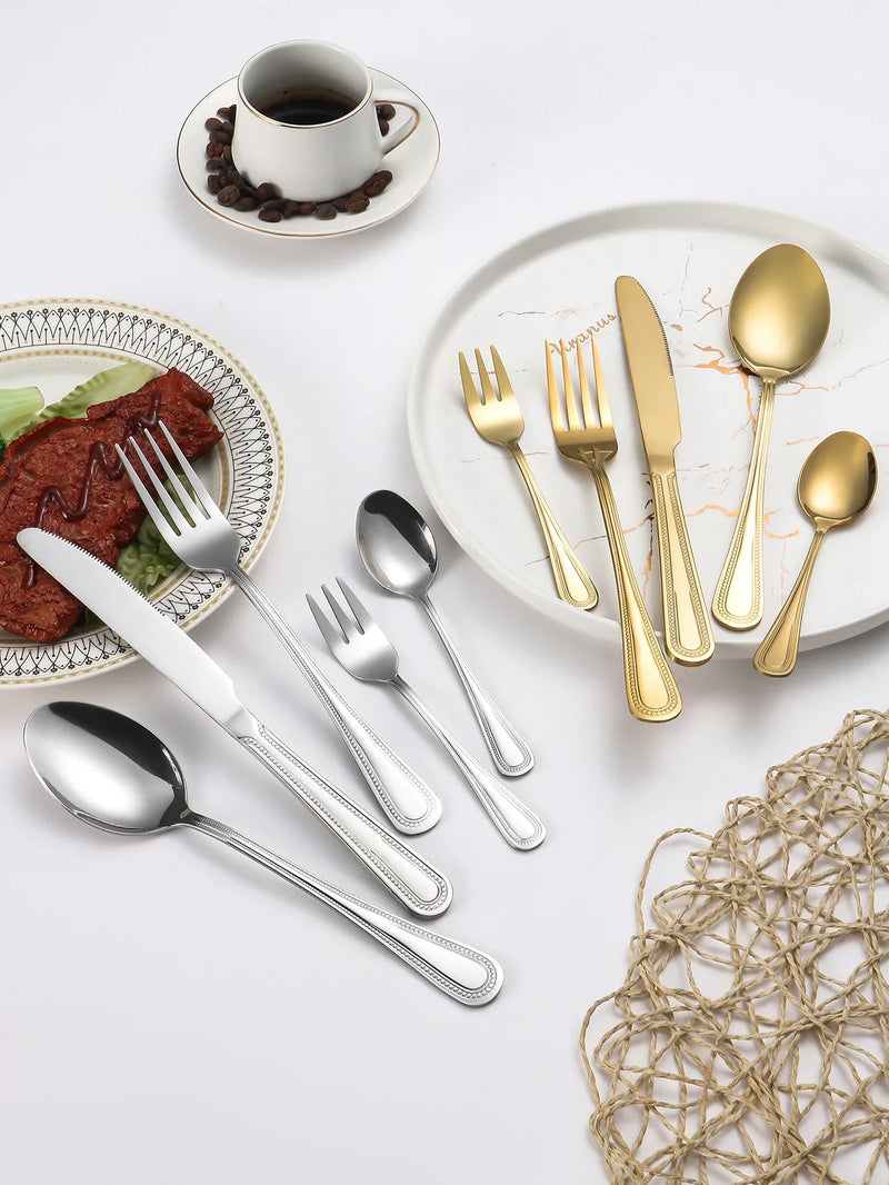 Axyaa 24-Piece Stainless Steel Silver Cutlery Set for Family, Hotel, and Restaurant